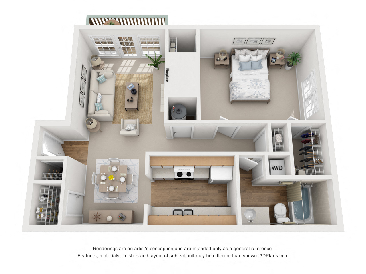 Floor plan for 1 bed, 1 bath, 754 sqft